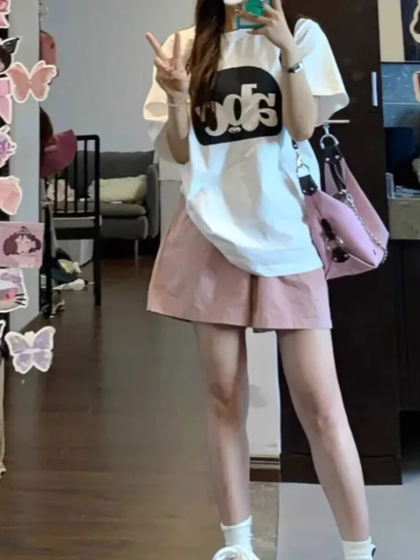 

Sporty Women's Short Pants Summer Loose Hong Kong Style Slimming Casual INS Trendy Small Stature Pure Color Wide Leg Pants Fi...