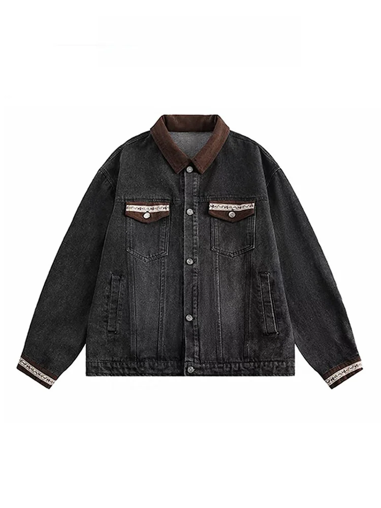 

Женская джинсовая куртка в стиле ретро с воротником, весна-осень, свободного кроя, повседневная, с цветными вставками, на пуговицах, с длинными рукавами