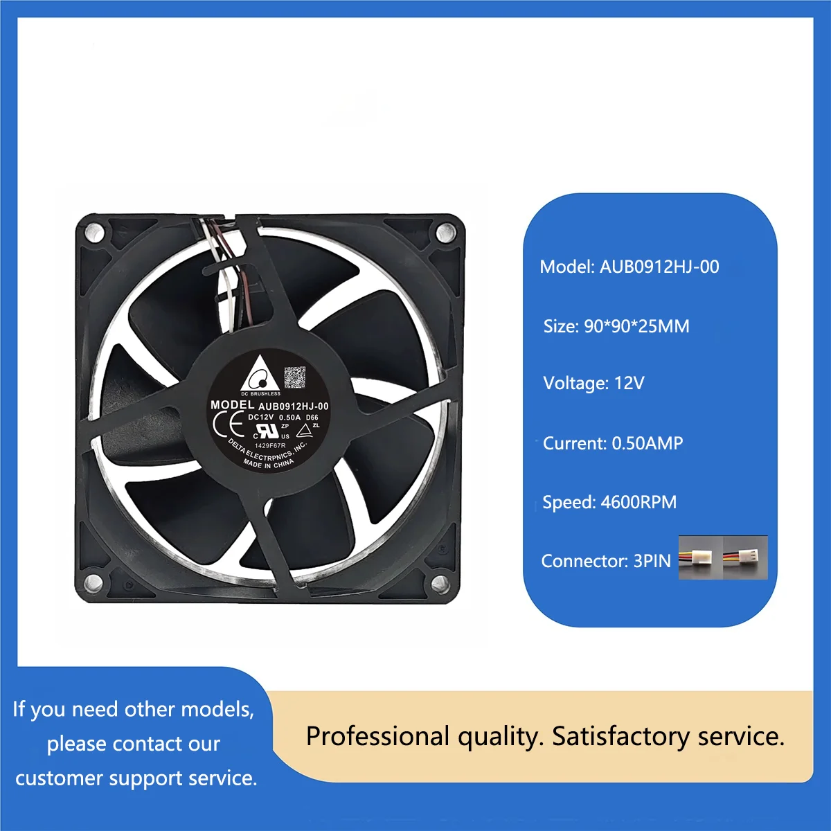 

DELTA AUB0912HJ-00 DC 12 В 0,50 А 90x90x25 мм 4600 об/мин охлаждающий вентилятор для электрооборудования ПК сервер автомобильный полевой кулер