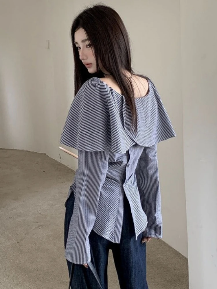 Y2k الجمالية مائل الرقبة شريط المرأة بلوزة خمر الجنية تكدرت الجرونج سليم صالح Blusas Harajuku واحدة الصدر مطوي قميص