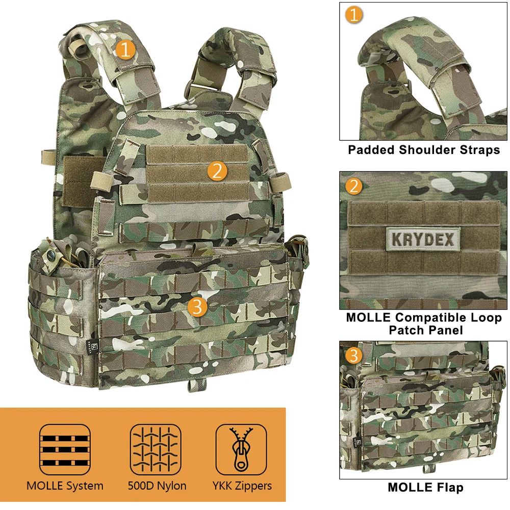 KRYDEX 500D kamizelka taktyczna kamizelka kuloodporna tablica myśliwska Carrier akcesoria Airsoft Mag etui Camo Paintball armia 6094 kamizelka do