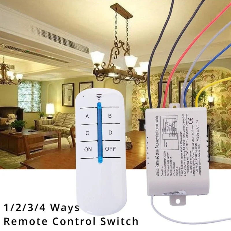 Wireless ON/OFF 1/2/3/4 Ways 220V  Remote Control Switch Receiver Transmitter for Lamp Light Electrical Equipments Replacements