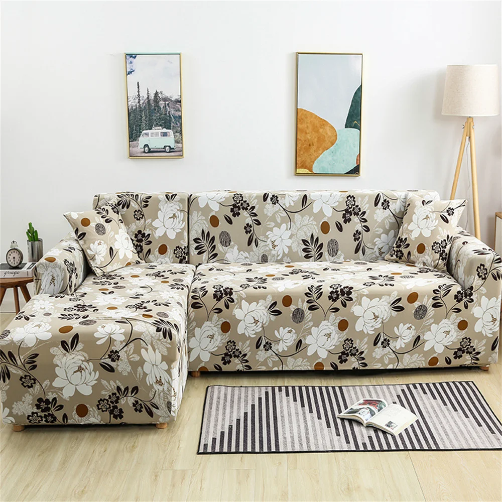 Elegant flower plant sofa cover geometric lines pattern elastic non-slip fabric sofa cover cover home sofa decoration