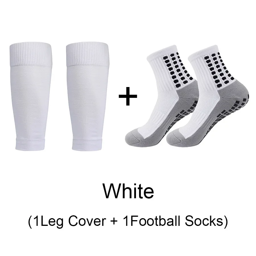 

2 Pairs Set Men Grip Soccer Socks and Knee Pads Calf Sleeves Adult Youth Non Slip Leg Shin Guards for Basketball Football Sports