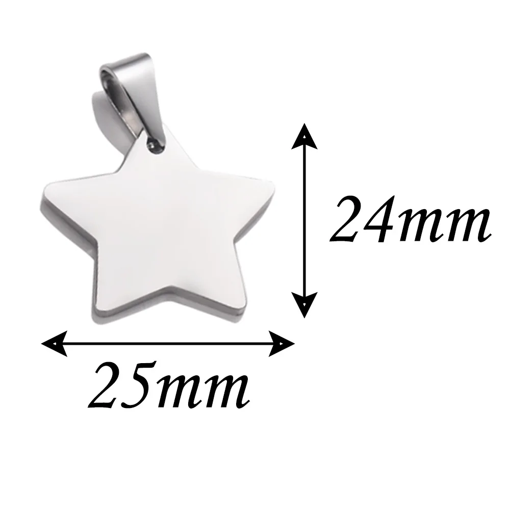 10Pcs/Lot Stainless Steel Star Charms Military Army Pendants Metal Pentagram Blank ID Tags Charm Pendant