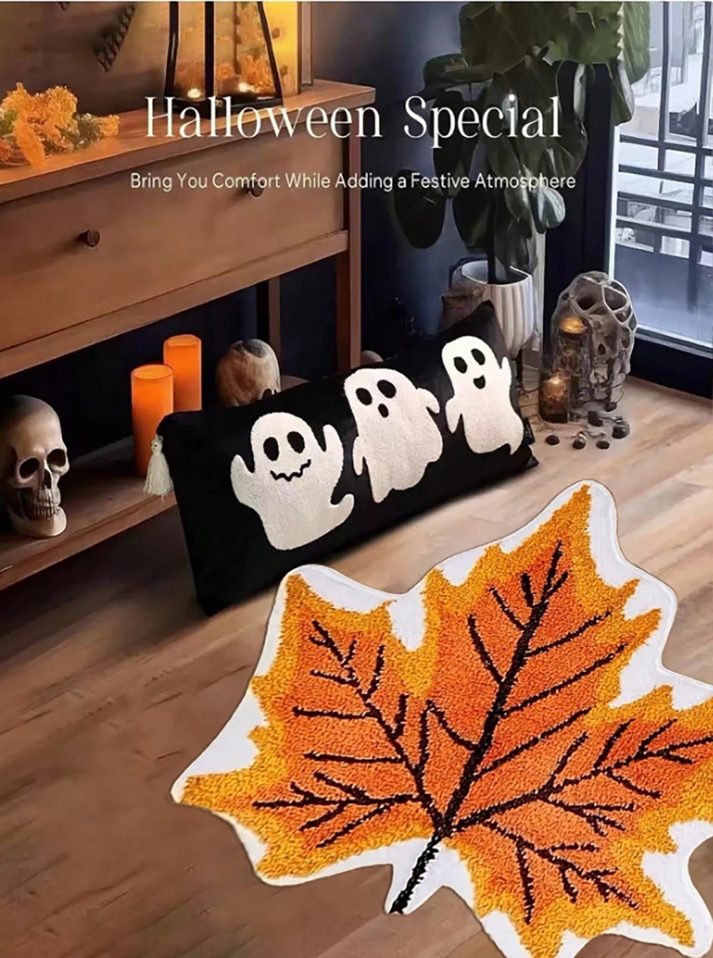 

Autumn Maple Leaf Shaped Decorative Carpet Irregular Size Suitable For Autumn Harvest And Halloween Decoration Bedroom Decor