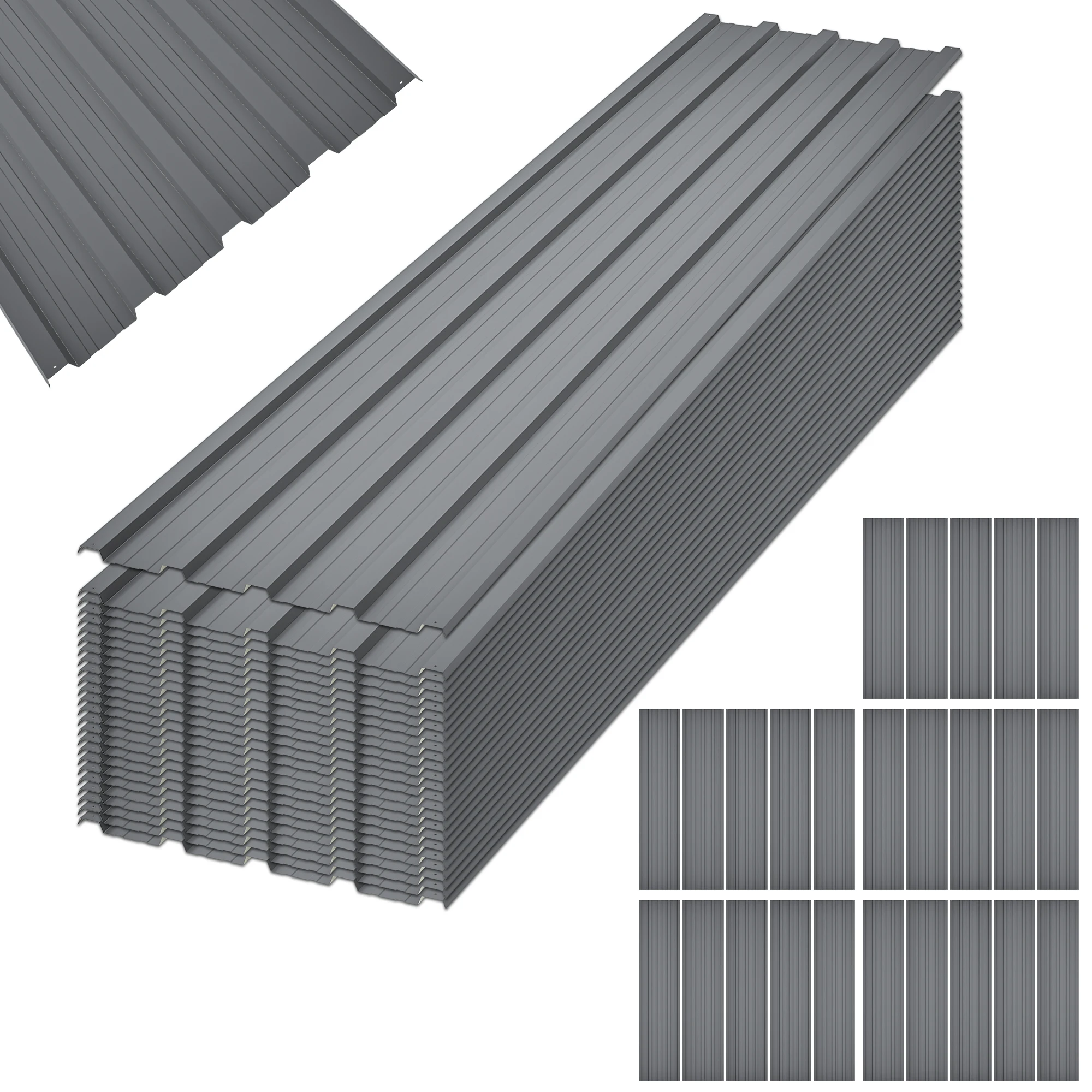 25 Pcs Corrugated Galvanized Metal Roof Panels Shed Garage Gazebo Patio Replacement Top Cover Available in Black and Gray