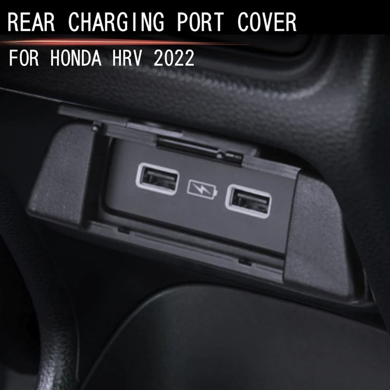 Car Carbon Fiber Rear USB Charger Port Air Outlet Vent Trim Panel Protective Cover for Honda HRV HR-V Vezel 2021 2022