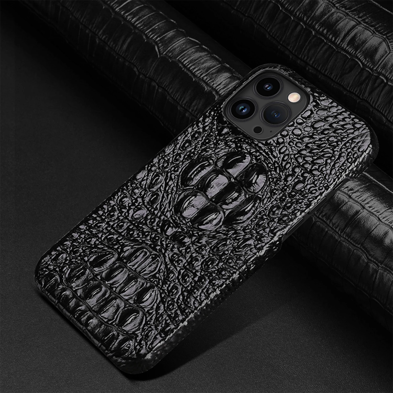 

Чехол из натуральной яловой кожи для iPhone 14, 15, 16 Pro Max, задняя крышка с черепом крокодила