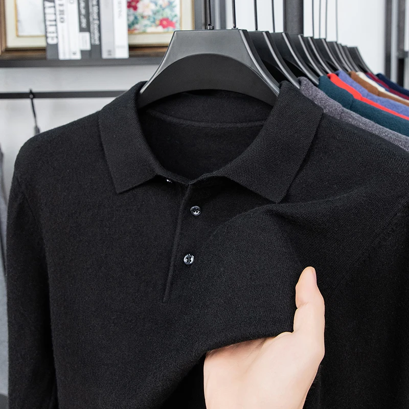 

High End Luxury Men's Lapel Knitwear Long Sleeve Autumn New Minimalist Pullover Sweater Fashion Versatile Commute Menswear Top