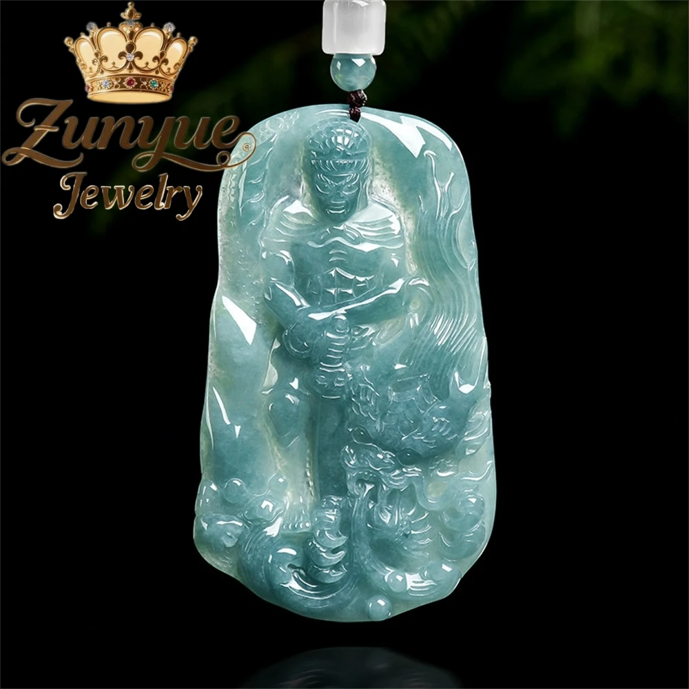 

High-end Natural Ice-colored Blue Water Jadeite Dragon Immovable Enlightened King Pendant Luxury Quality Fashion Jewelry Charms