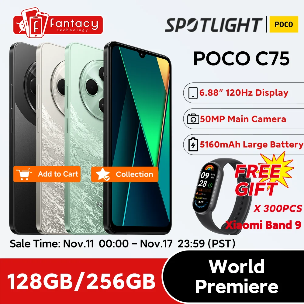 

World Premiere POCO C75 Global Version NFC 128GB 256GB 6.88'' 120Hz Display Helio G81-Ultra 50MP Camera Massive 5160mAh Battery