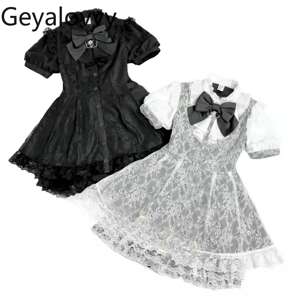 

2026 New Japanese Style Sc Outfits Sweet Girls Lace Bow Short-sleeve High Waist Single-breasted Dress and Shorts Two-piece Set