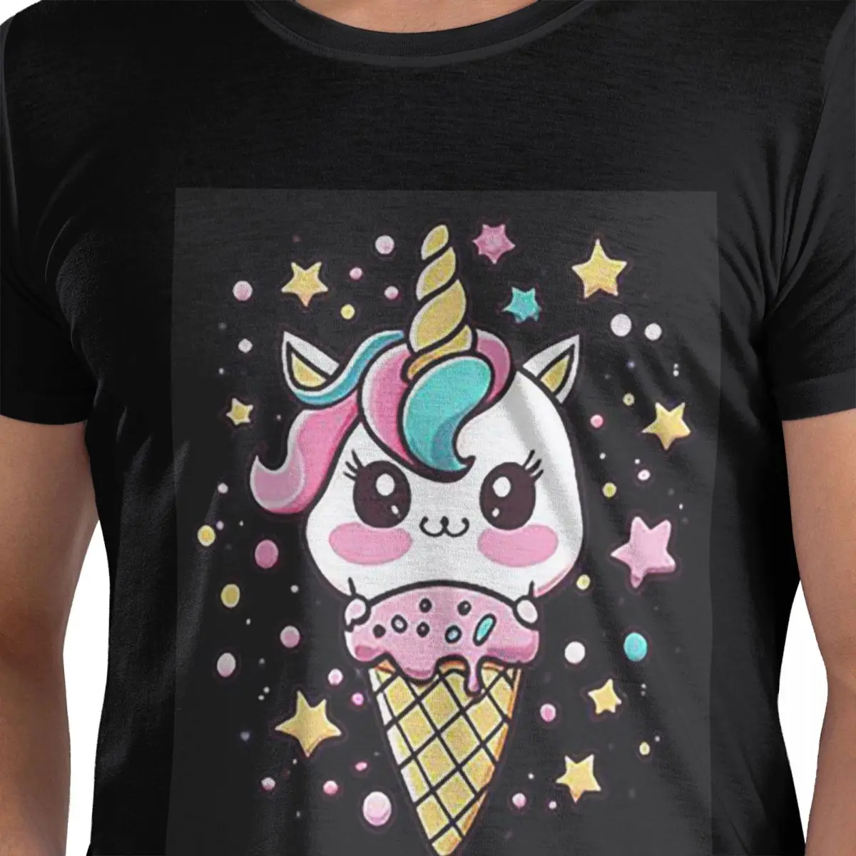 

Футболка из 100% хлопка с мороженым и единорогом, мужские забавные футболки, мужские футболки с круглым вырезом и коротким рукавом, S-6XL