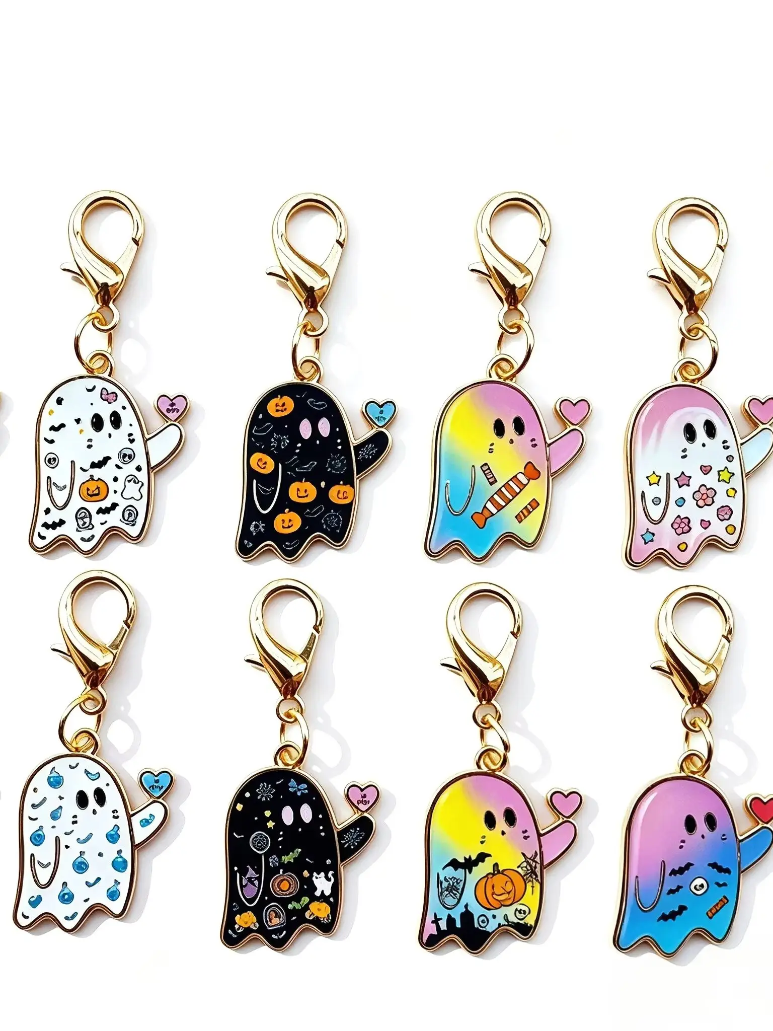 Halloween-Geister-Emaille-Schlüsselanhänger-Set, 10 Stück niedliche, gemischte Cartoon-Anhänger-Schlüsselketten, Rucksack-Charms, Party-Geschenk-Dekoration – Detail 1