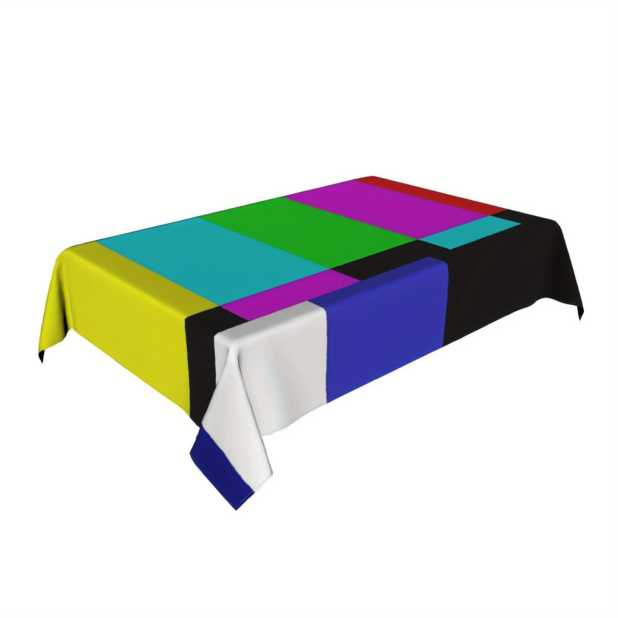 TV Test Pattern Tablecloth, Black With Bright Color Block TV Screen Print Rectangular Table Cover for Dining Kitchen Home Decor