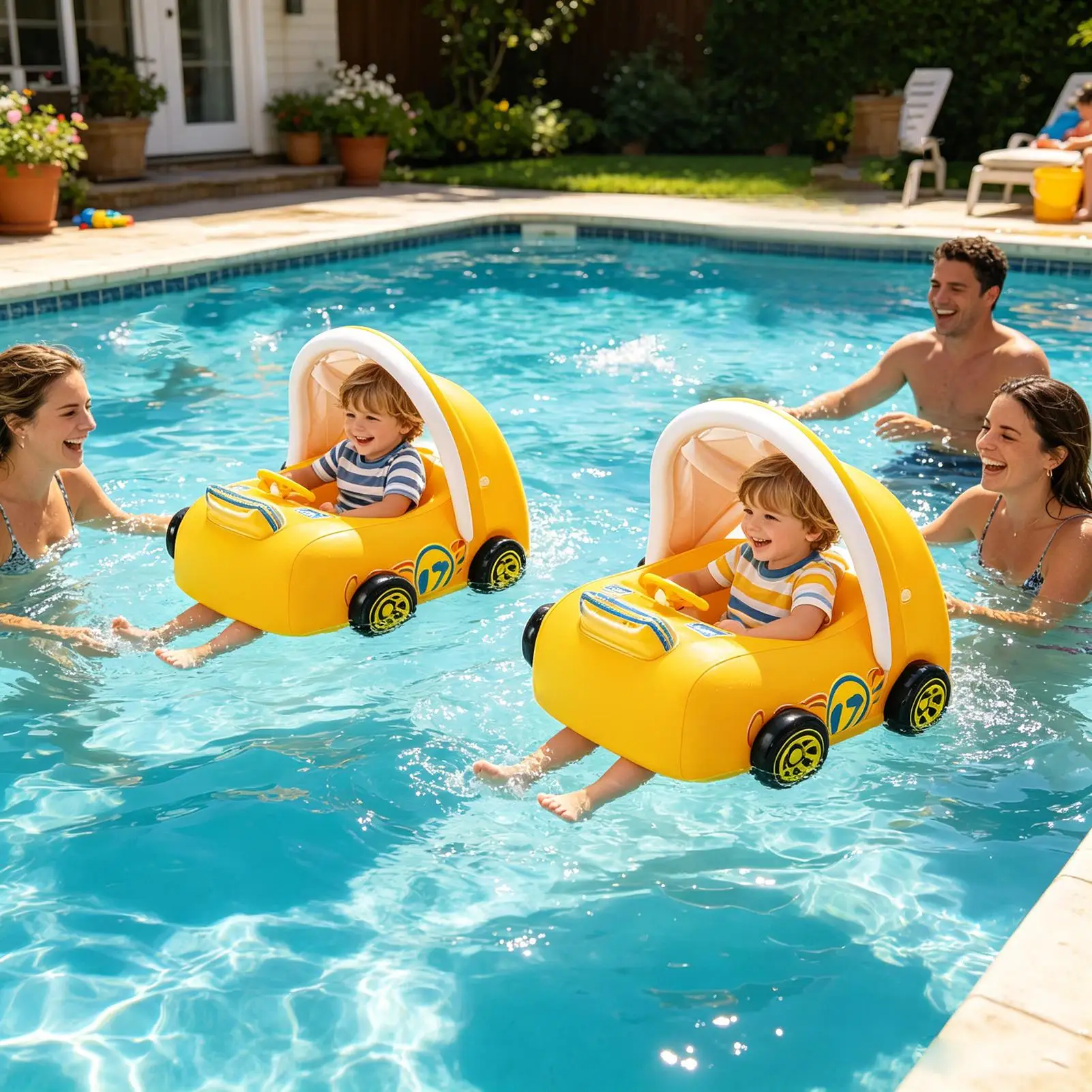 

Kids Car Swimming Seat Float Ring Inflatable Infant Floating For Summer Swim Boat Circle Bathing Water Toy with canopy