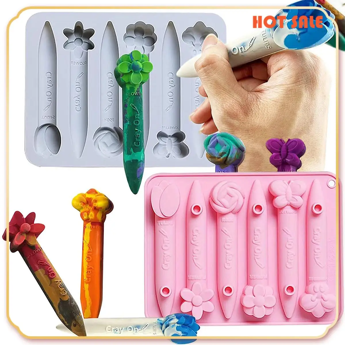 

ABFA Crayon Recycling Molds, Floral 3D Crayon Silicone Molds, Oven Safe, Pure Silicone, Durable And Reusable
