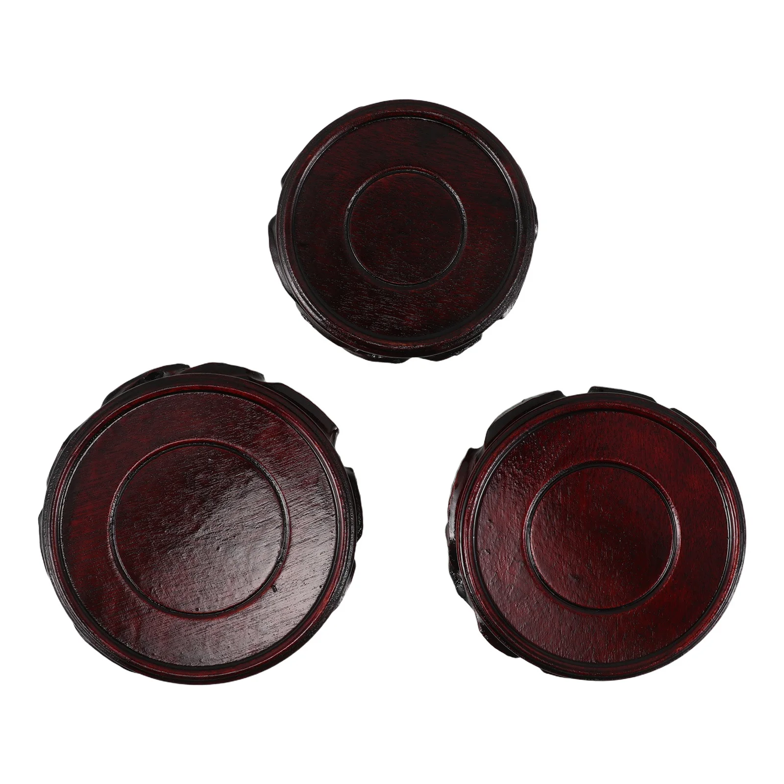 

3pcs Wooden Display Pedestal: Handcrafted Solid Wood Base For Teapots Vases Bonsai Collectibles Natural Grain Carved