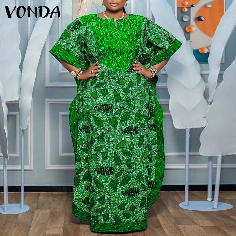 

2024 VONDA Bohemian Maxi Long Dress Women Summer Bat Short Sleeve Party Oversized Sundress Casual Loose Printed Vestidos Robe