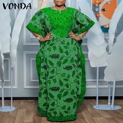 2024 VONDA Bohemian Maxi Long Dress Women Summer Bat Short Sleeve Party Oversized Sundress Casual Loose Printed Vestidos Robe