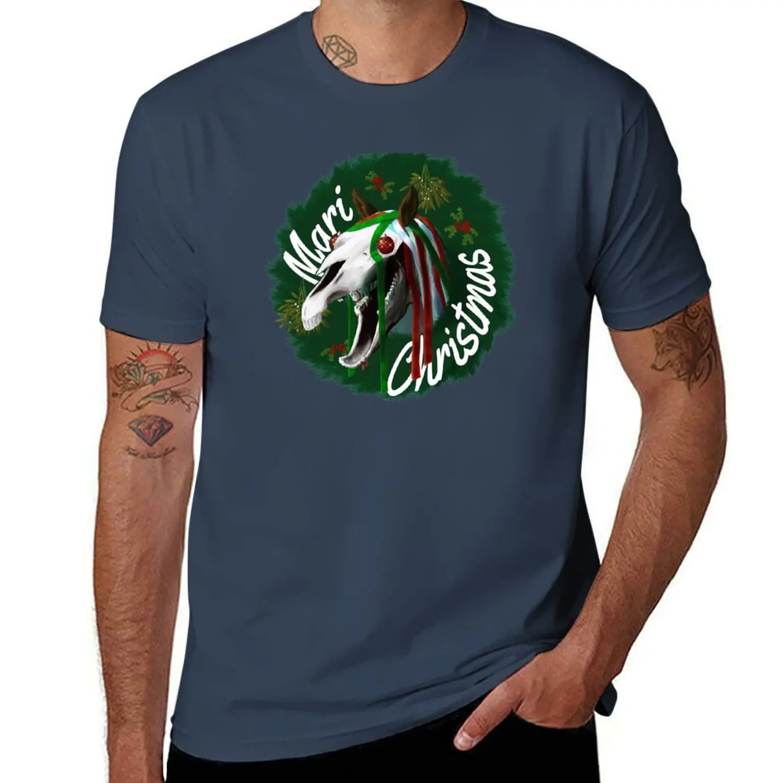 

Christmas Mari (Mari Lwyd Version) T-Shirt Simple Line Art Print Tee