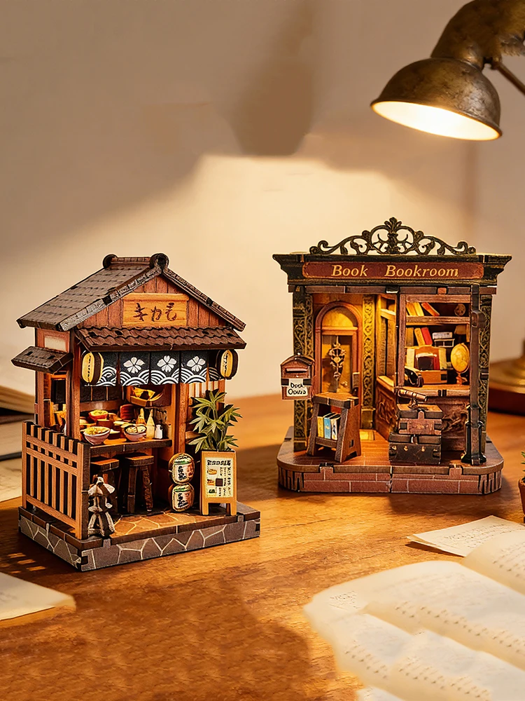 Kits de modèles miniatures en bois à faire soi-même, mini maison, restaurant japonais, puzzle 3D, maisons de poupées avec meubles pour les cadeaux d'anniversaire des amis