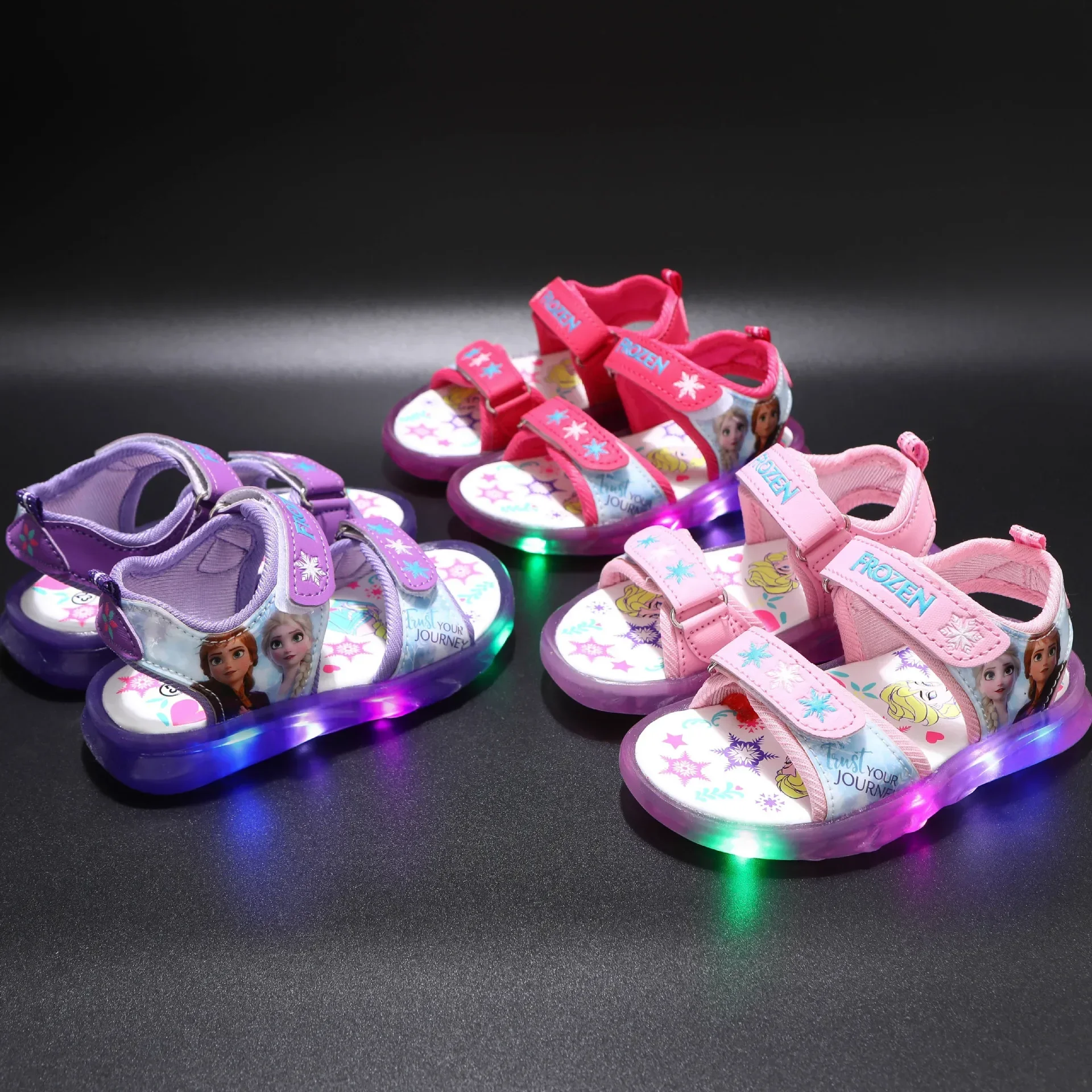 Disney girls sandals summer new frozen children\'s sandals girls led light shoes elsa sisters luminous children\'s shoes