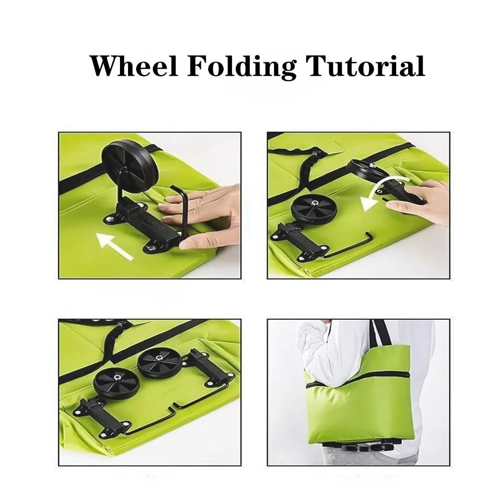 Carrinho de Compras Dobrável com Rodas, Bolsa de Compras Reutilizável em Tecido Oxford Resistente, Carrinho Dobrável para Mulheres, Compras e Viagens