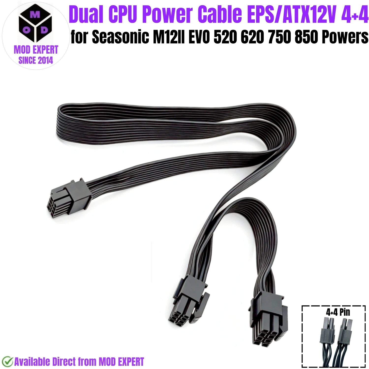 Dual CPU Power Cable PSU 8Pin to 2x 8Pin (4+4) EPS12V/ATX12V for Seasonic M12II EVO 850W, 750W, 620W, 520W Bronze Modular Powers
