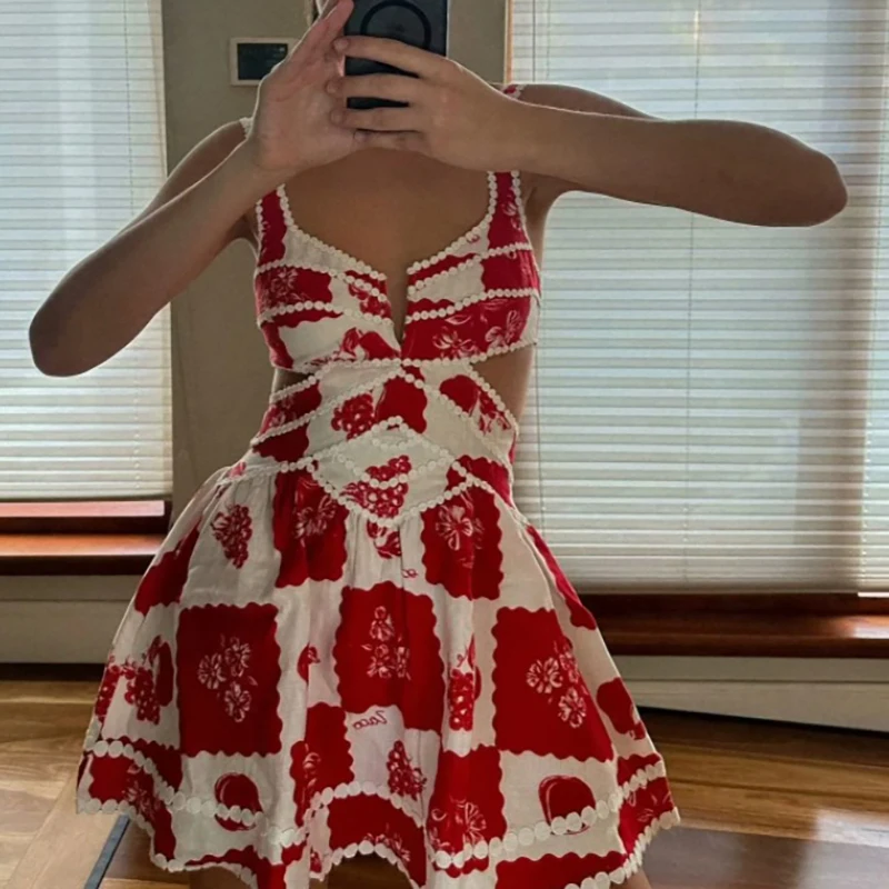 Einfache elegante Damen-Minikleider mit V-Ausschnitt, modisches Damen-Blockfarben-Hosenträgerkleid, Urlaub, großer Saum, hohle Taille, Partykleider