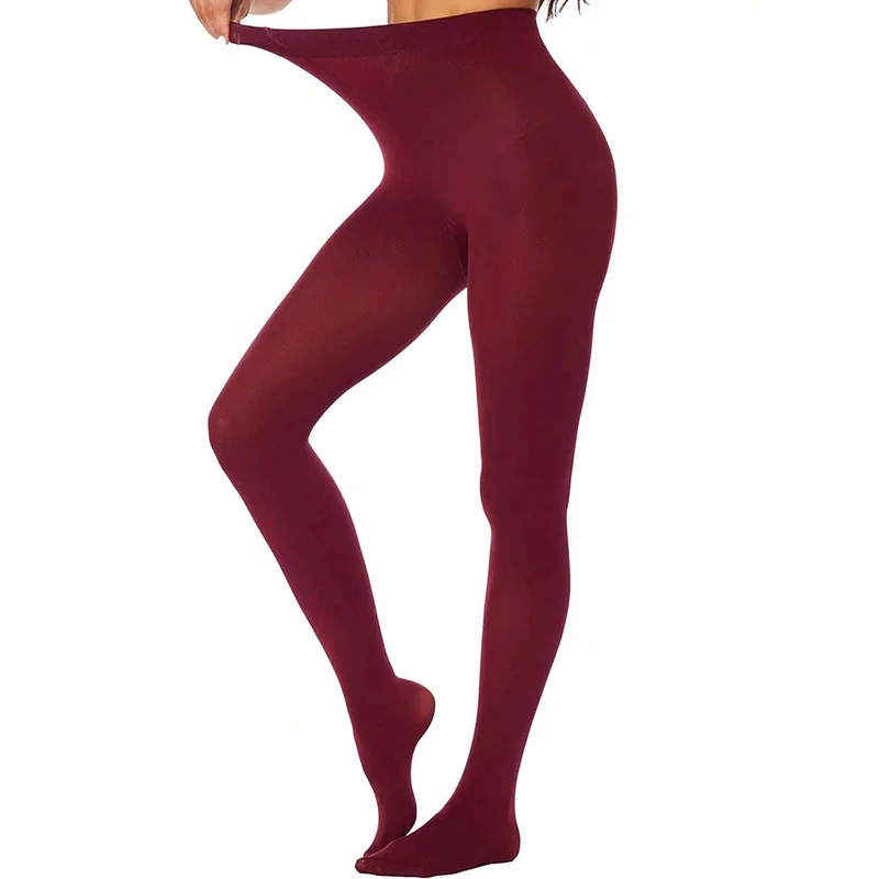 Autumn Women 120D Velvet Tights Vintage Matte Solid Red Pantyhose Chinese Red Angola Red Opaque Leg Shaping Footed Stockings