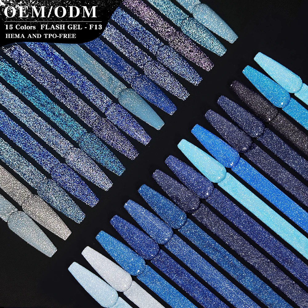 Vendeeni TPO HEMA FREE 15 colori/set Blu Glitter Diamante spezzato Gel Smalto per unghie Flash UV LED Soak Off Gel Smalto con display