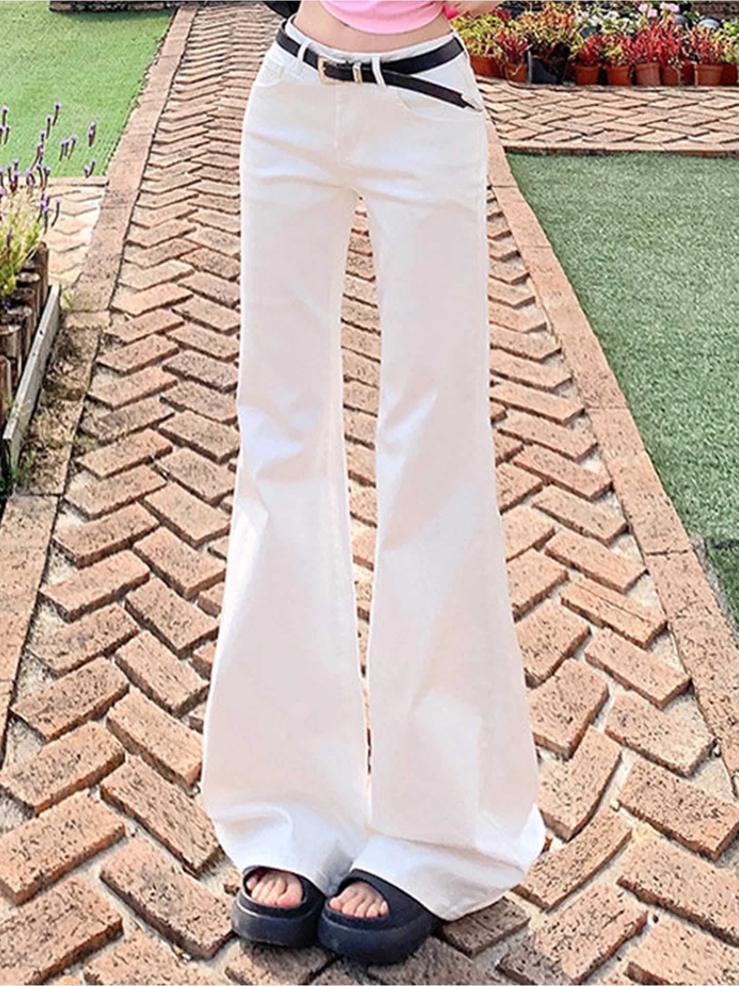 

Washed Denim Wide Leg Pants Women's Lazy Style Floor Length Slimming Jeans Spring Season Casual Wear Comfortable Fit