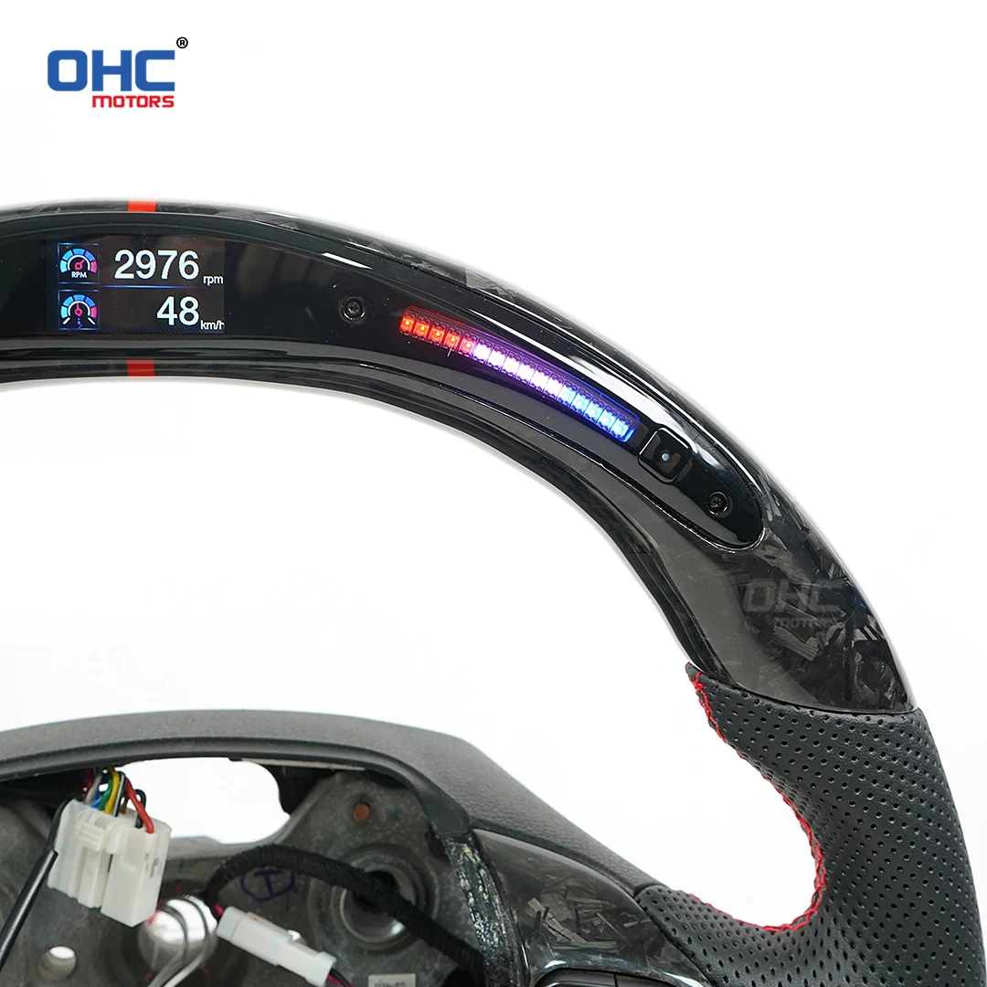 عجلة قيادة من ألياف الكربون المزورة LED من OHC لسيارة Hyundai عجلة قيادة مخصصة من الجلد المثقوب بدون وسادة هوائية #6