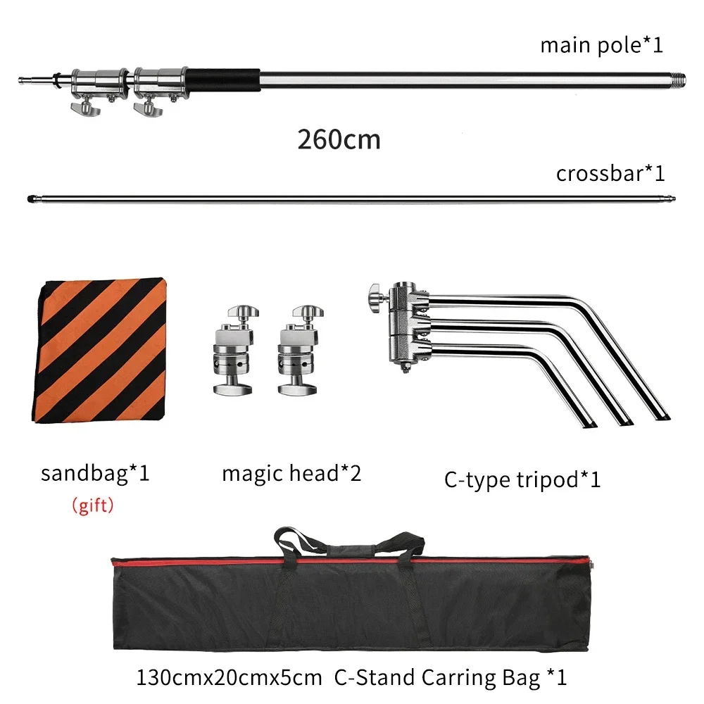 2.6M/8.5FT Stal nierdzewna Century Składany statyw oświetleniowy Statyw Magiczna noga Fotografia Stojak C do światła punktowego, softbox, studia