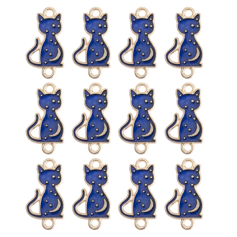 YEYULIN 10pcs/lot Enamel Blue Cat Moon Sun Flower Connector Charms Pendant DIY Necklaces Earrings for Jewelry Making Accessories