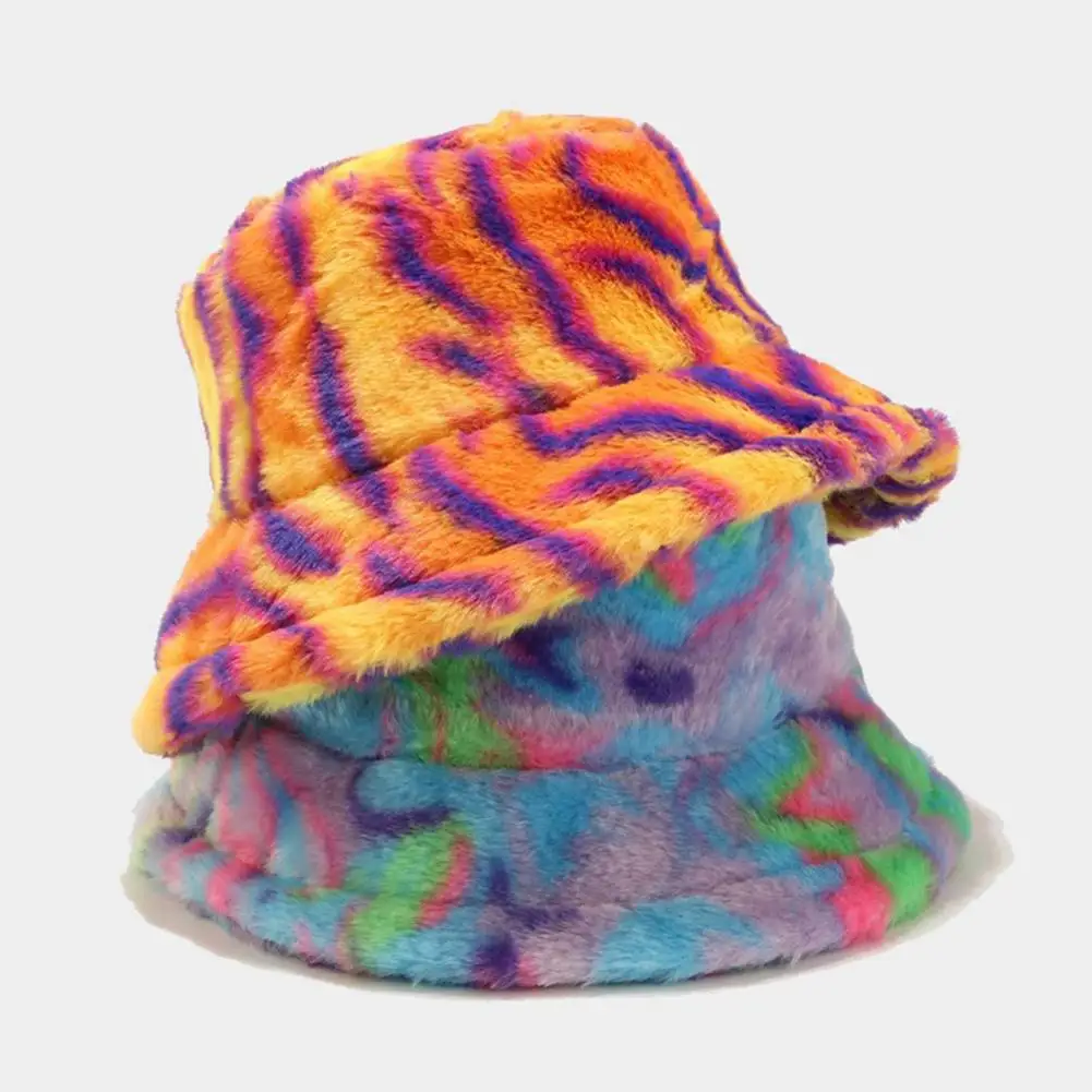 Shopping Headwear Plush Winter Bucket Hat for Unisex with Contrast Color Foldable Design Heat Retention Stylish for Outdoor