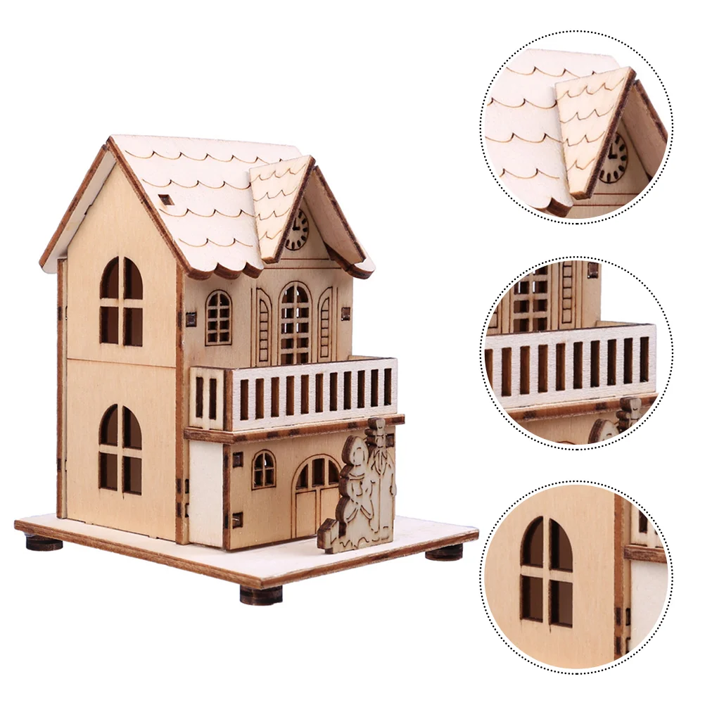 Christmas Village Houses Wooden Illuminated Cabin Decorations Desktop Ornament Luminous Tabletop Fireplace