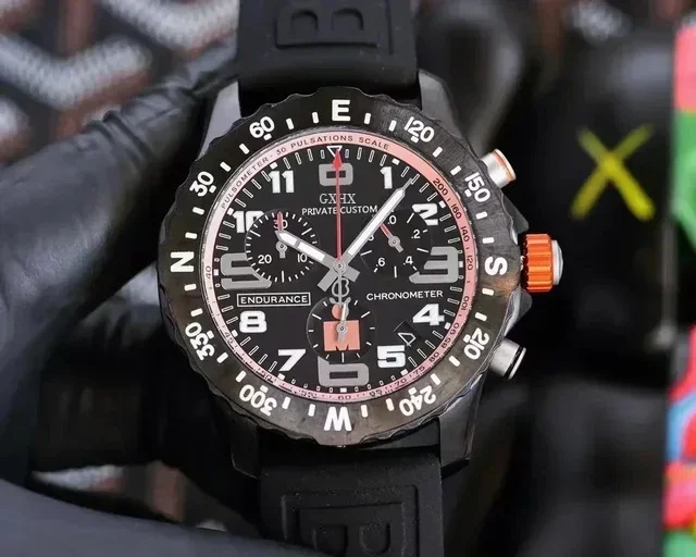 Men Red Blue Rubber Quartz Watch Waterproof Chronograph Watches Montre Endurance Pro Sapphire Glass 44mm