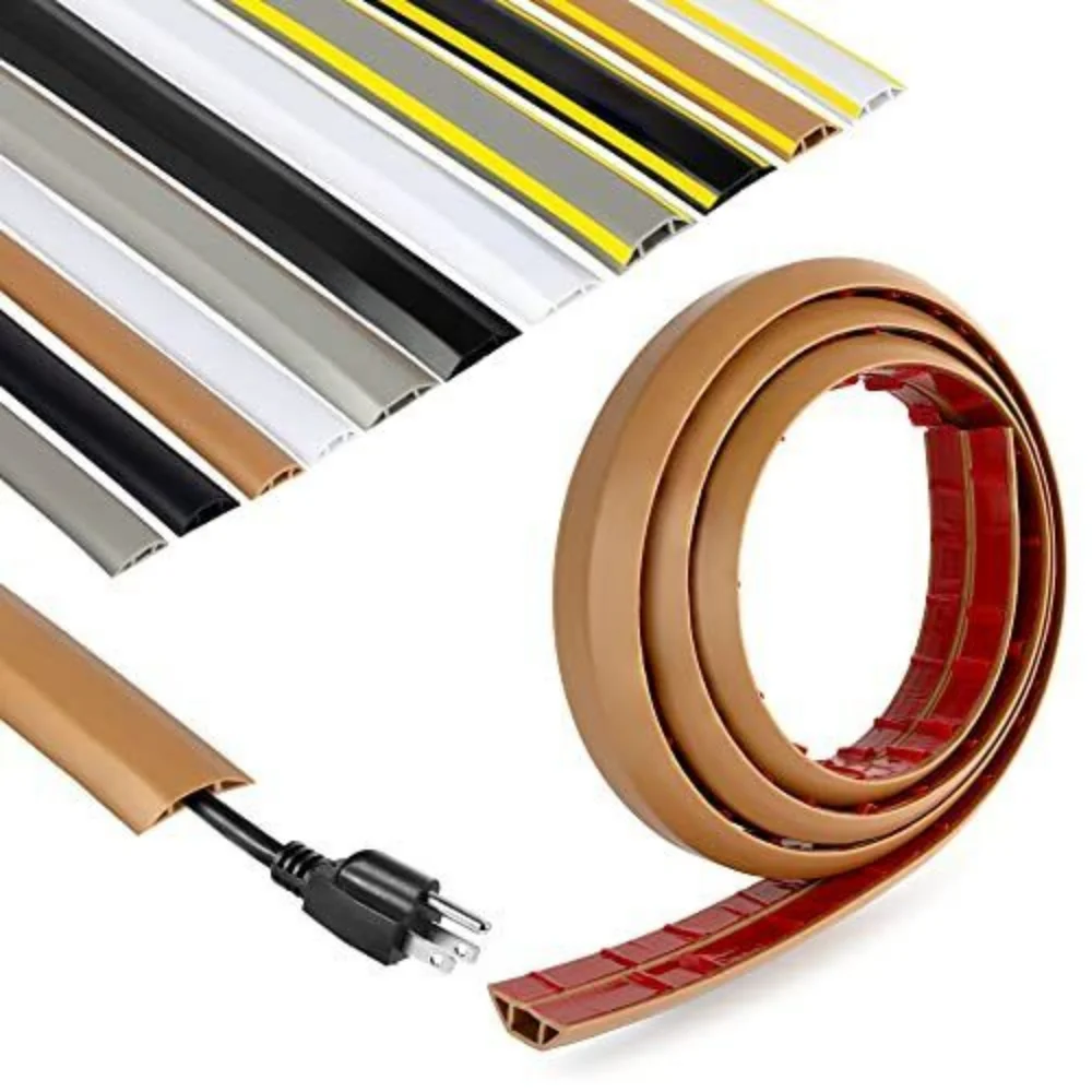 Soft PVC Floor Cable Cover Wire Protector Fixed Self Adhesive Anti Extrusion Cord Power Cable Sleeves Hide Covers Wire Organizer