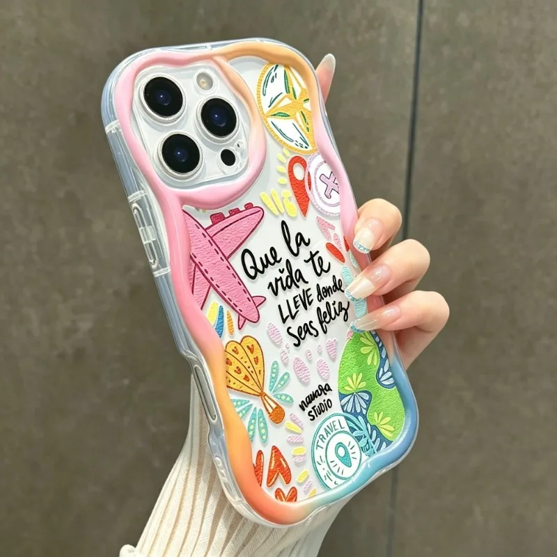 Graffiti Travel Airplane Pattern Phone Case For iPhone 17 Pro 16 15 14 Plus 13 12 11 Pro Max 16e 17e Transparent Wave Soft Cover - view 3
