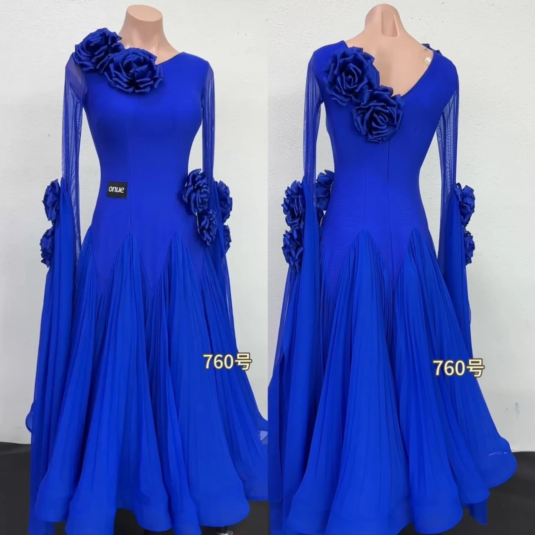 

Royal Blue Ballroom Dance Competition Dress Waltz Dance Performance Costume Evevning Party Prom Long Dress Flower Dress BL18081