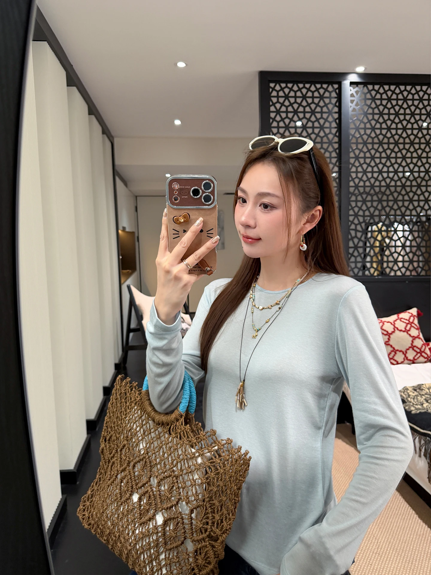 

Cool Soft T-Shirt Mask Sensation Wool Classic Style 26 Spring Blue Slimming Women's T-Shirt Korean Style Commute Fashion