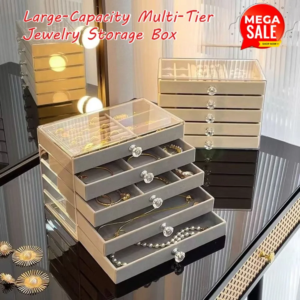 

Large Capacity Multi-Layer Elegant Gray Jewelry Box with Earrings & Rings DrawersDust-Proof & Anti-Oxidation Jewelry Storage Box