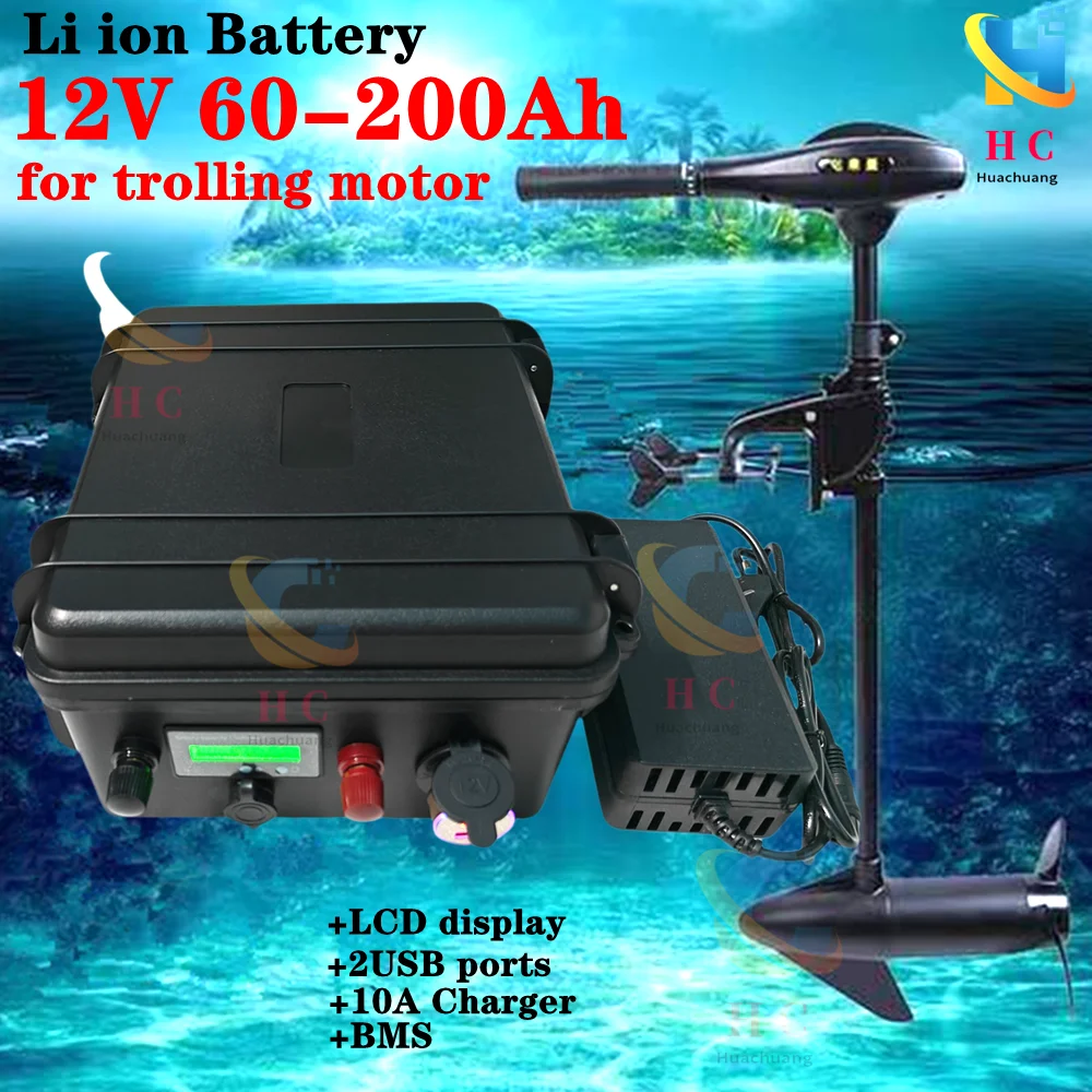 Waterproof 12V 100ah 200ah 60Ah 80Ah 120Ah 150ah 180ah Lithium Ion Battery for Trolling Motor Boat Propeller RV+Charger