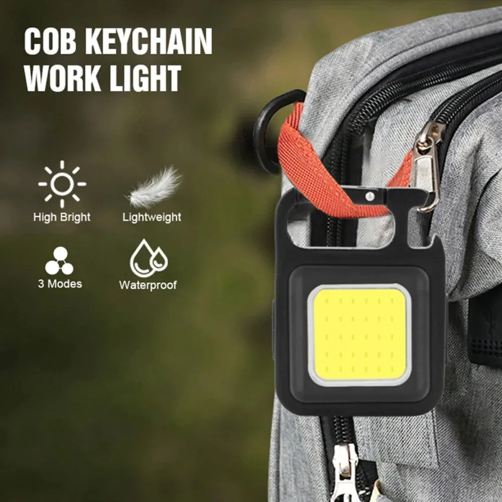 1-10PCS USB COB Keychain Work Light Flashlight Super Bright Emergency Light,Bottle Opener,With Magnetic Base For Outdoor Camping