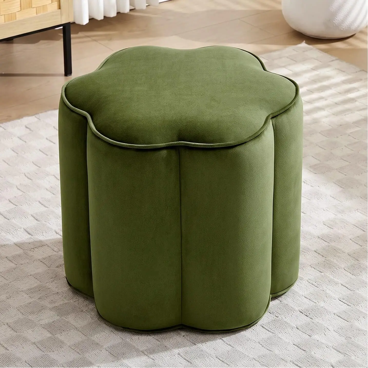 Velvet Pouf Ottoman Foot Rest Stool, Round Green Seating, Bedroom  Decor, Customized