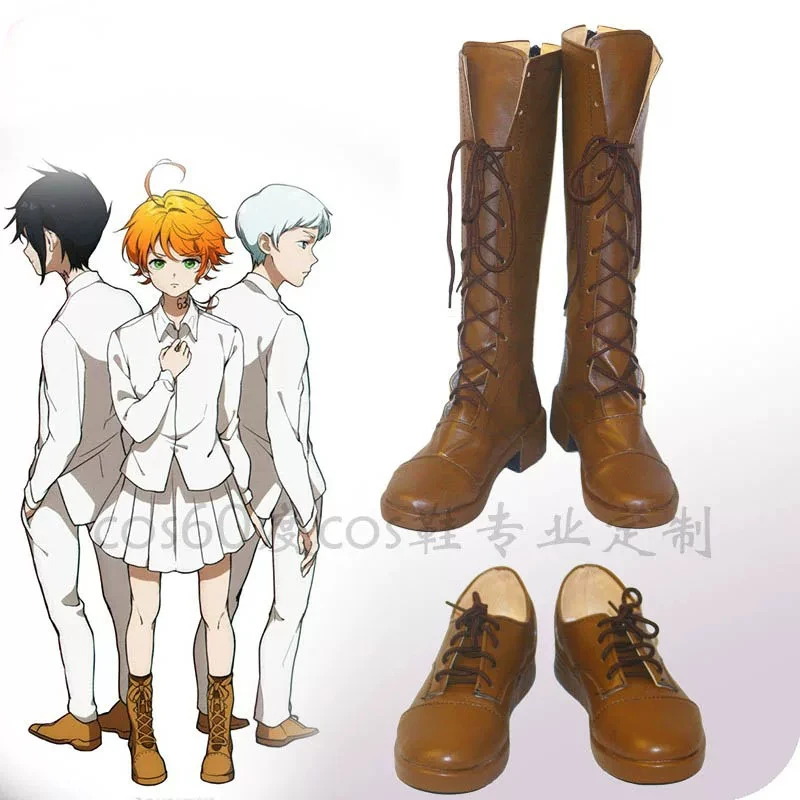 ‌The Promised Neverland Norman Ray Isabella Cosplay Shoes Emma Boots Anime Halloween Carnival Boots Brown Handmade Shoes Boots