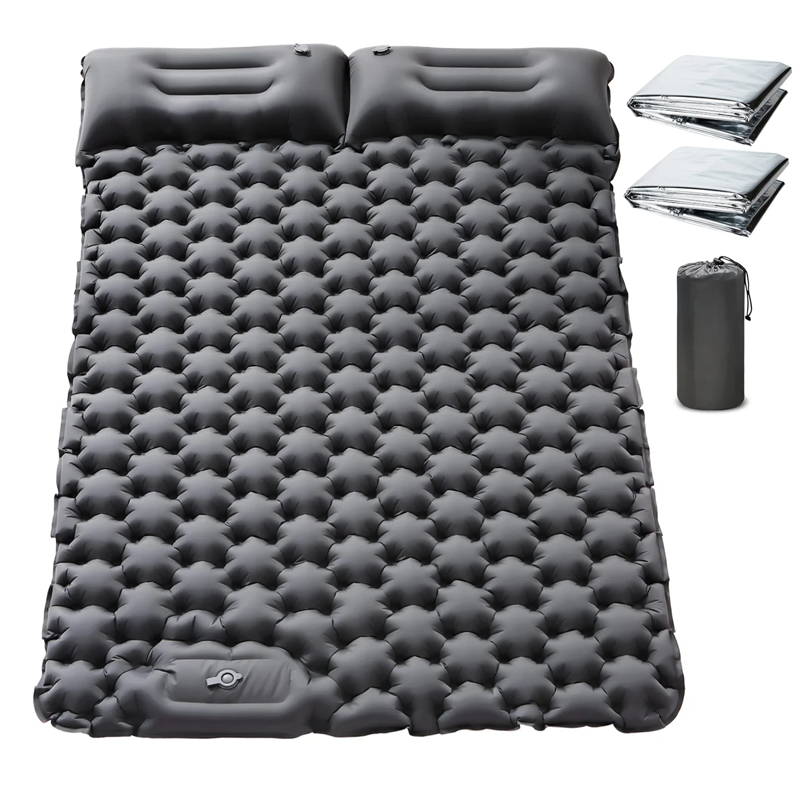 Doppio materassino da campeggio gonfiabile, con cuscino, pompa a pedale incorporata per zaino in spalla all'aperto, escursionismo, materassino da campeggio portatile